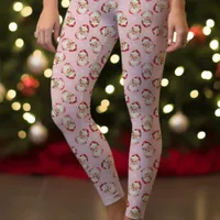 Vintage Retro Santa Claus Pink Christmas Pattern Leggings