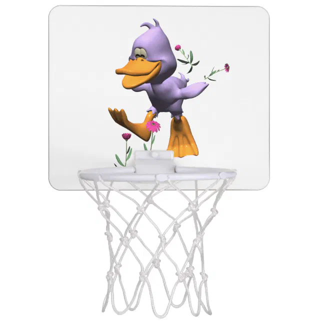 Cute Happy Cartoon Duck Running Through Flowers Mini Basketball Hoop