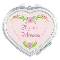 Pink and Green Nostalgic Floral compact mirror