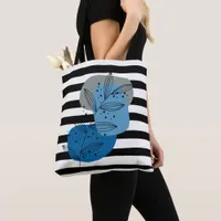 Black and white stripes Floral striped Tote Bag