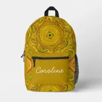Liquid marble swirl gold orange custom name printed backpack
