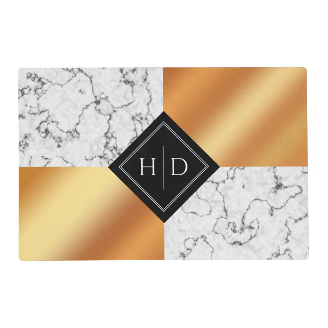 Elegant Marble & Copper Foil Monogram Placemat