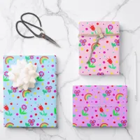 Flowers, Flowers and Polka Dots Girl's   Wrapping Paper Sheets