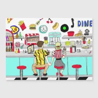 Fifties Nostalgic Couple Holding Hands at Diner Magnetic Invitation