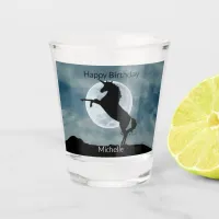 Unicorn Silhouette Moon Happy Birthday Add Name Shot Glass