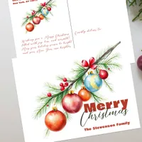 Elegant Pine Branch with Christmas Decorations Holiday Postcard