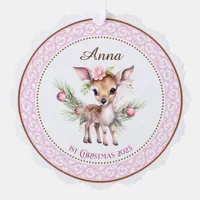 Baby's first Christmas Pink Baby Deer Ornament Card