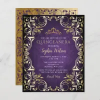 Budget Purple Gold Tiara Quincea&#241;era Invitation