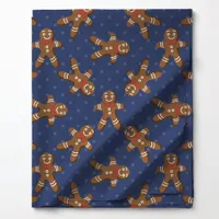 Gingerbread Man Polka Dot On Navy Christmas Fabric