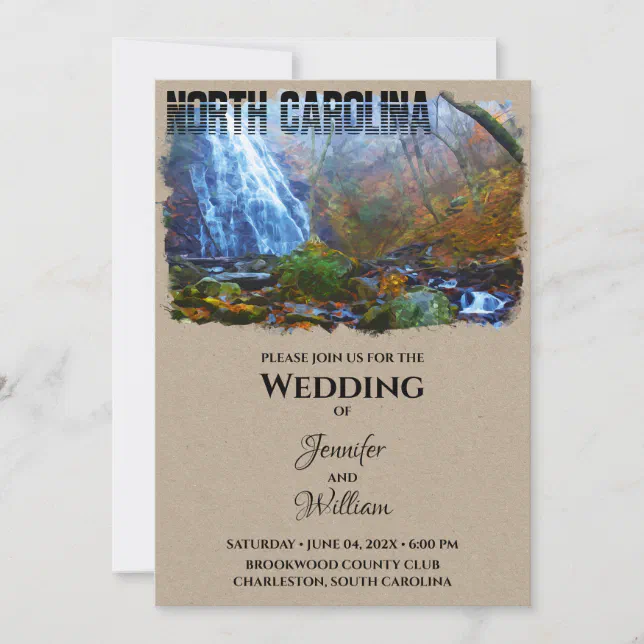 North Carolina USA Splash Watercolor Wedding Invit Invitation