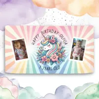 Magical Pink and Gold Unicorn and Flowers Birthday Banner