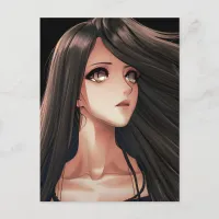 Brown Eyed Brunette Anime Girl | I Miss You Postcard