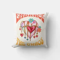 Embrace the Chaos Coral and White Throw Pillow