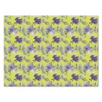 Purple Floral on Yellow Watercolor Tissue Paper