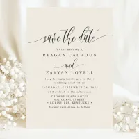 Ivory Cream Elegant Calligraphy Save The Date