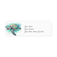 Sea Turtle Under the Sea Coastal Beach Label