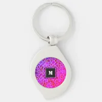 Purple and Pink Leopard Print Monogram  Keychain