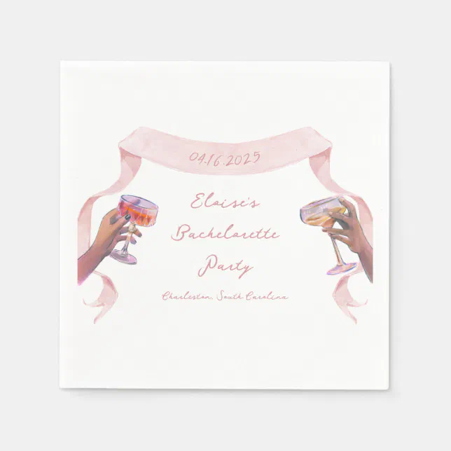 Elegant Toast Bachelorette Cute Unique Pink Ribbon Napkins
