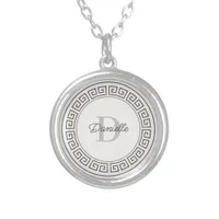 Elegant Monogram Initial Stylish Greek Meander Silver Plated Necklace