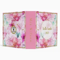 Sixth Grade 2022 Floral Pink and Gold  3 Ring Binder