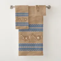 Southwest Pronghorns Walking Antelope Blue Border Bath Towel Set