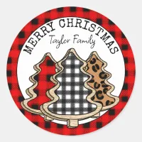 Personalized Buffalo Plaid Christmas Classic Round Sticker