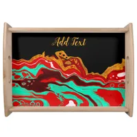 Personalized Black, Gold, Burgundy, Marble Art    Serving Tray