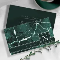Simply Marble Monogram Green White Std ID672 Business Card