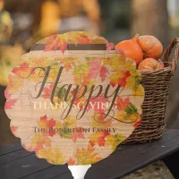 Happy Thanksgiving Fall Maple Leaves On Barn Wood Balloon