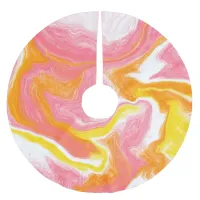 Pink Yellow Orange and White Fluid Art Brushed Polyester Tree Skirt