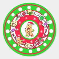 Whimsical Hand Drawn Christmas Gingerbread Men Classic Round Sticker
