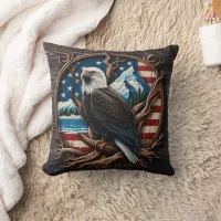 American Eagle Perched Against Scenic Background Throw Pillow