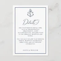 Nautical Anchor Monogram Wedding Details Enclosure Card