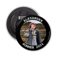 Personalized Round Family Photo Black Bottle Opener