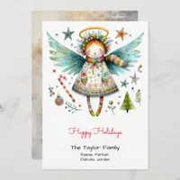 Whimsical Angel Illustration Happy Holidays Holiday Card