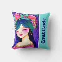 Gratitude Aqua 16 inch Throw Pillow