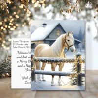 Pretty White Horse Farm Christmas Personalized Postcard