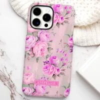 Pink Roses Custom Name Floral  iPhone 16 Pro Max Case