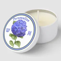 Blue Hydrangea Flower Botanical Art Personalized  Mini Candle Favors