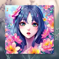 Beautiful Anime Girl and Flowers Poster