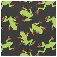 Green Frogs on Black Patterned Fabric