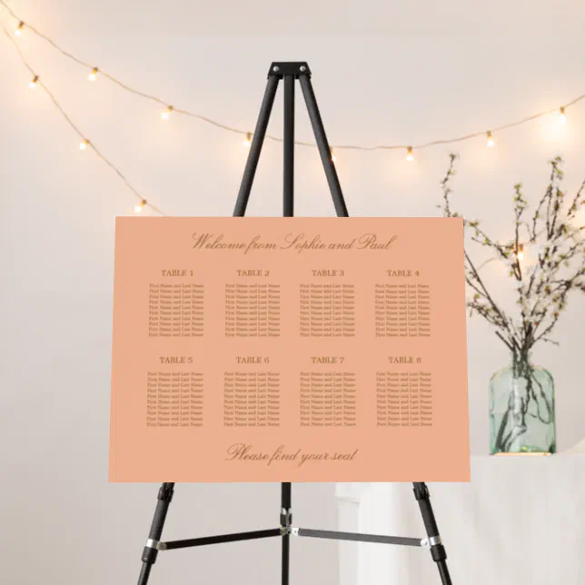 Peach Golden Beige 8 Table Seating Chart Foam Board