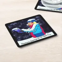 Cold Christmas Caroler Pulp Board Square Coasters