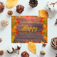 Fall Autumn Leaves On Barn Wood Happy Thanksgiving Postcard