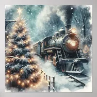 Old-Fashioned Train and Vintage Winter Scene Poster