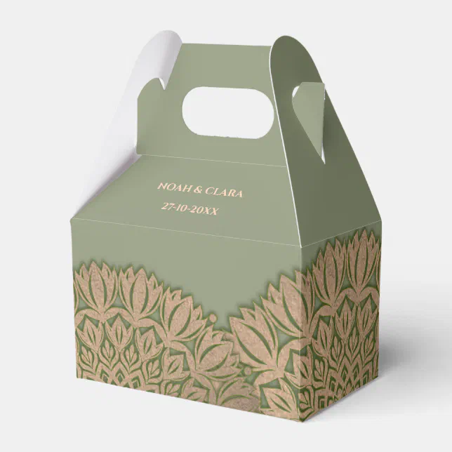 Elegant Modern Sage green & gold classic mandala Favor Boxes