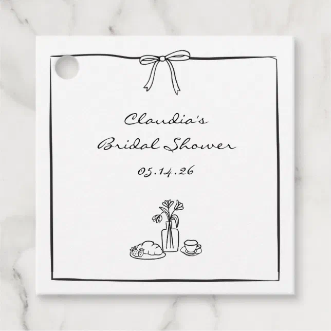 Timeless Hand-Drawn Coquette Bridal Shower Bespoke Favor Tags