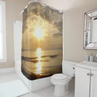 Pretty Golden Sunset over Cape Cod Harbor Shower Curtain