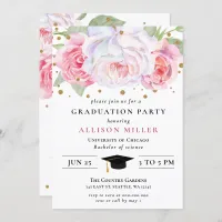 Rustic Blush Gold Floral Botanical Graduation  Invitation