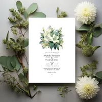 Off-White and Hunter Green Floral Fall Wedding Invitation